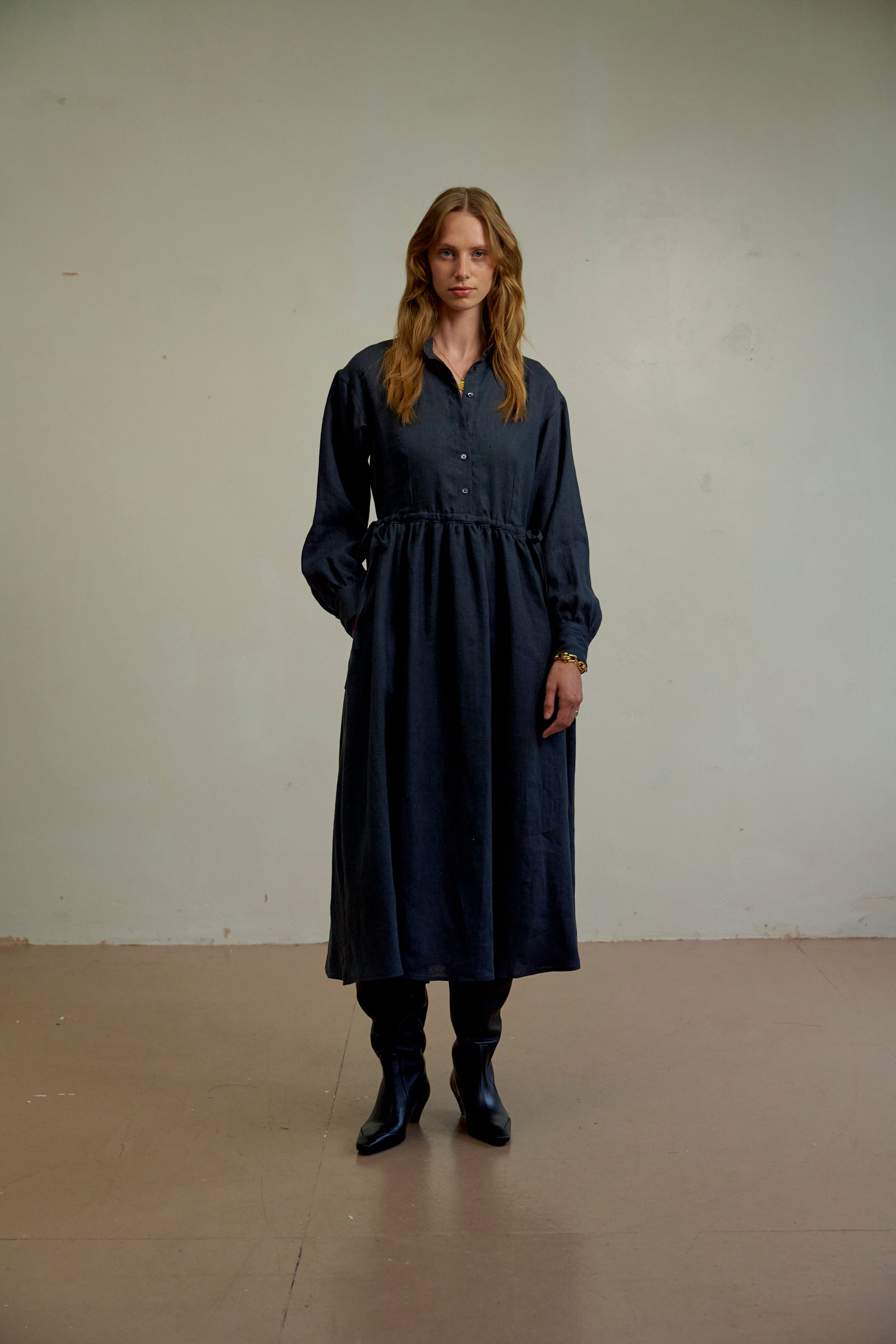 SCUTTLE BLACK LINEN SHIRT DRESS Dlux London Ltd